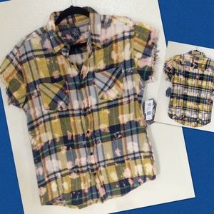 Bleach Wash Black Jack Shirt with Frayed sleeves